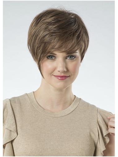 Straight With Bangs Brown Capless 8" Ladies Short Wigs