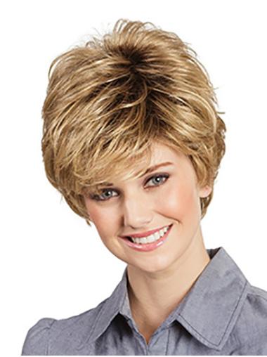 Short Blonde Wavy Capless 8" Without Bangs Synthetic Wig