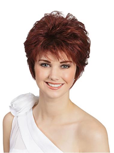 Short Red Wavy Monofilament 8" Layered Friendly Synthetic Wigs