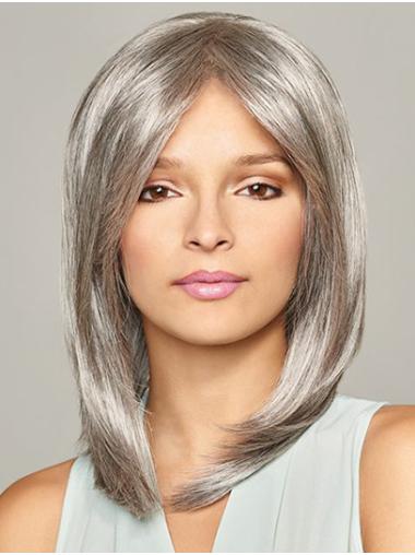 Shoulder Length Grey Straight Monofilament 12" Without Bangs Exquisite Synthetic Wigs