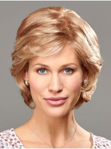 Chin Length Blonde 10" Synthetic Wavy Layered Medium Wigs For Women