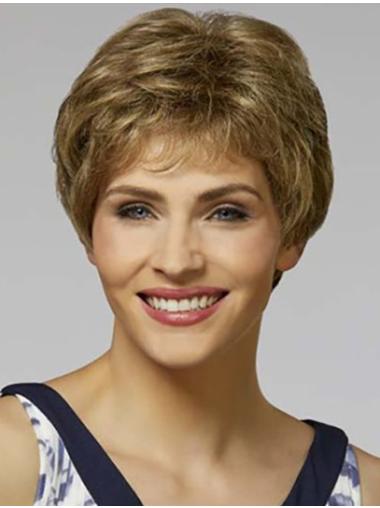 Short Blonde Wavy Monofilament 8" With Bangs Synthetic Wigs Women