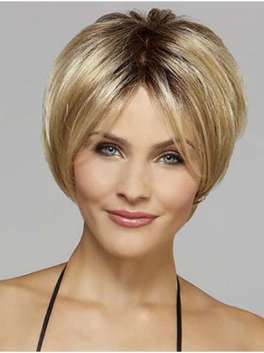 Short Platinum Blonde Straight Monofilament 8" Without Bangs Synthetic Wigs For Sale