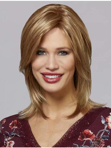 Shoulder Length Blonde Straight Monofilament 14" Without Bangs Natural Synthetic Wigs
