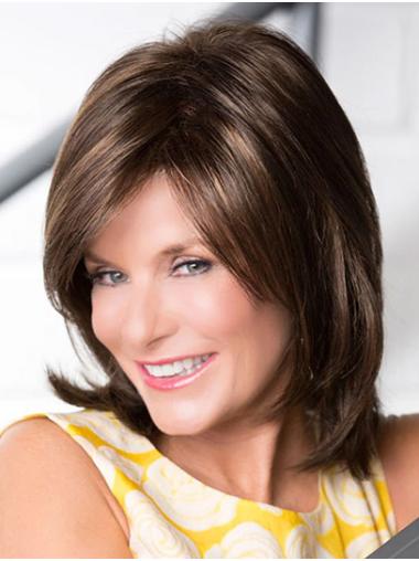 Shoulder Length Brown Straight Monofilament 12" Without Bangs Best Synthetic Wigs
