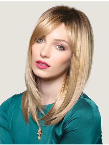 Straight Blonde With Bangs Natural Lace Front Wigs