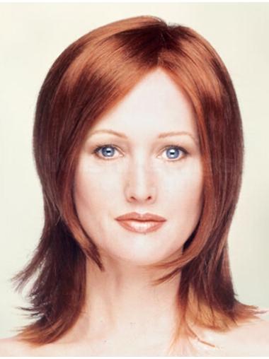 Red Layered Straight Natural Monofilament Wigs