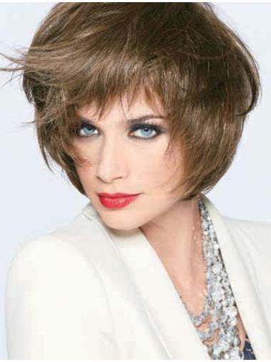Straight Brown With Bangs No-fuss Short Wigs