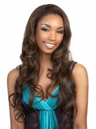 Brown Without Bangs Wavy Natural Long Wigs