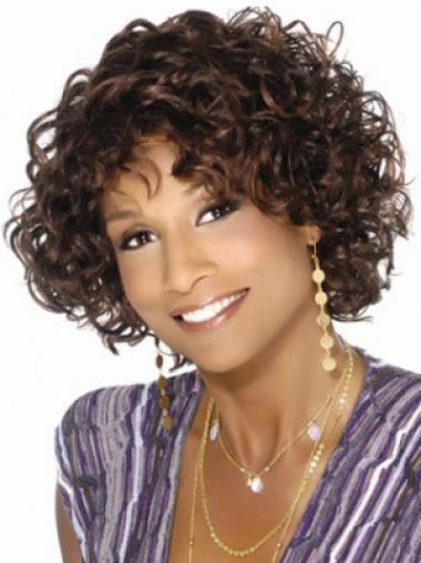 Brown With Bangs Curly Hairstyles Medium Wigs