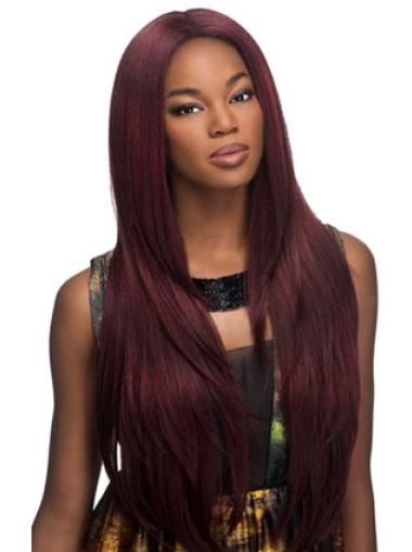 Red Without Bangs Straight Style Glueless Lace Front Wigs