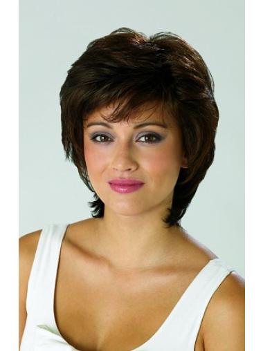 Straight Brown With Bangs Cheap Short Wigs