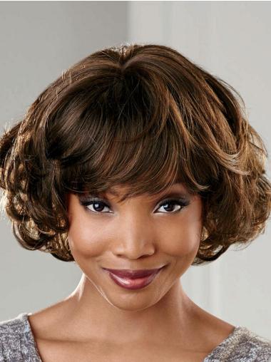 Brown With Bangs Wavy Fashionable African American Wigs