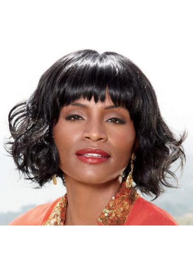 Wavy Black With Bangs Convenient African American Wigs