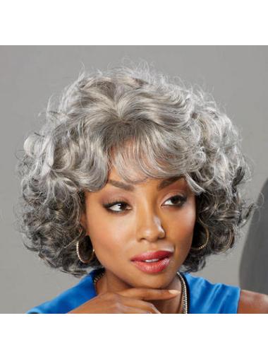 Chin Length Curly Ideal Grey Wigs
