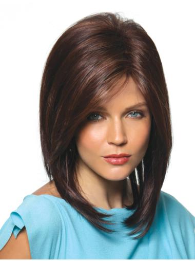 Straight Brown With Bangs Fashionable Medium Wigs