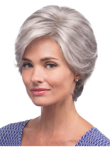 Synthetic Straight No-fuss Grey Wigs