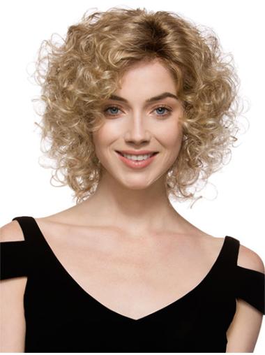 Brown With Bangs Curly Fashion Glueless Lace Front Wigs