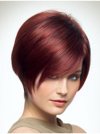 Red With Bangs Straight Modern Short Wigs