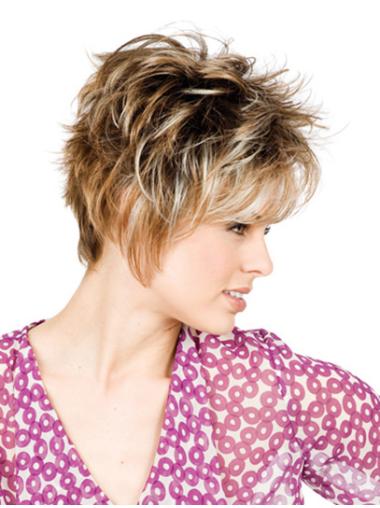 Straight Blonde With Bangs Natural Short Wigs
