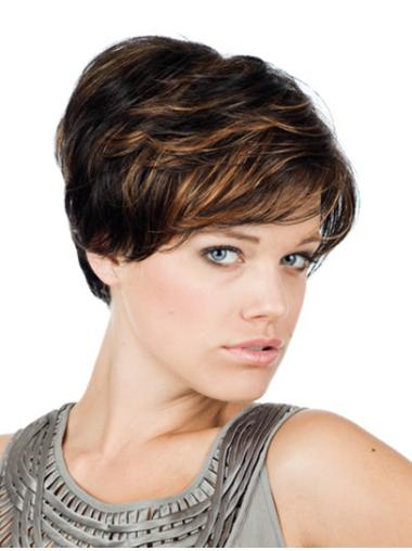 Brown With Bangs Straight Trendy Short Wigs