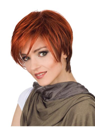 Red With Bangs Straight High Quality Short Wigs