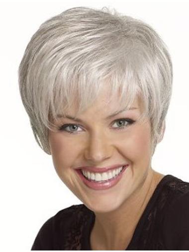 Synthetic Straight Cheapest Grey Wigs