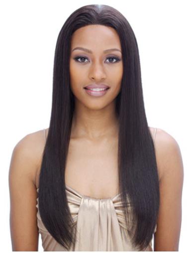 Black Without Bangs Straight Trendy Remy Human Lace Wigs