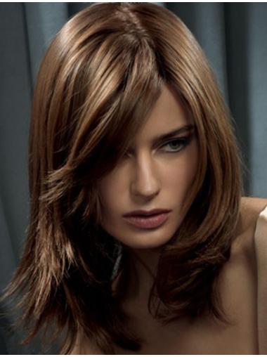 Straight Brown Layered Convenient Remy Human Lace Wigs