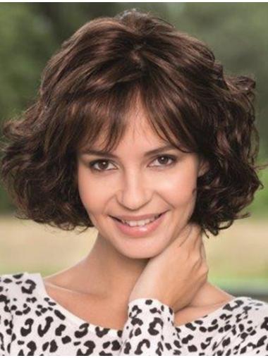 Brown With Bangs Wavy Ideal Remy Human Lace Wigs