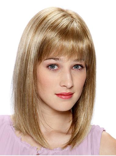 Straight Blonde With Bangs Durable Monofilament Wigs