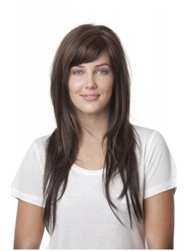 Straight Brown With Bangs Hairstyles Long Wigs