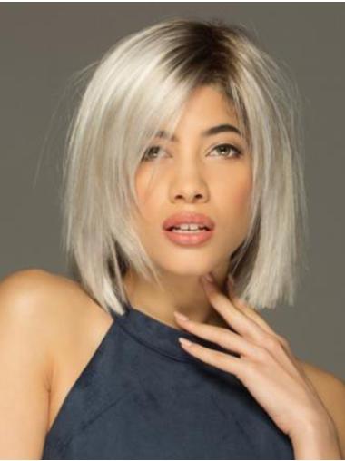 Platinum Blonde Straight 10" Chin Length Synthetic Bobs Lace Front Wigs