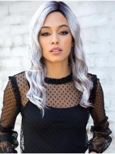 Ombre/2 tone Wavy 16" Long Synthetic Grey Lace Front Wig