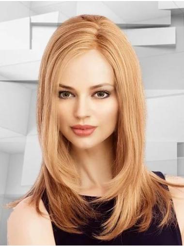 100% Hand-tied 14" Shoulder Length Blonde Straight Wig For Women Classic Style