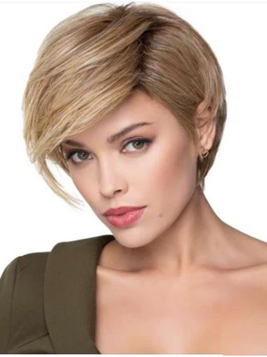 Straight Blonde Boycuts 8" Short Wigs For Lady