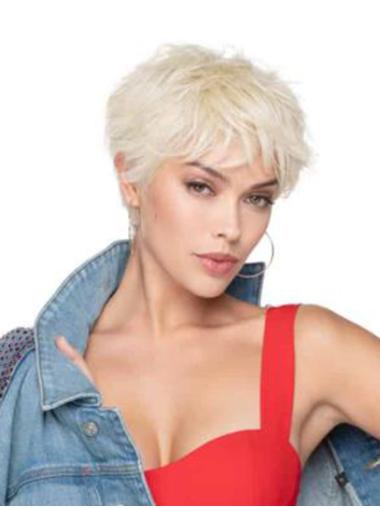 Cropped Straight Blonde Boycuts Synthetic Cheap Monofilament Wigs