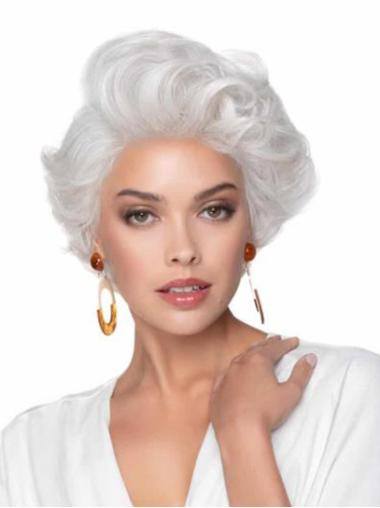 Platinum Blonde Wavy 8" Short Synthetic Grey Cheap Lace Front Wigs