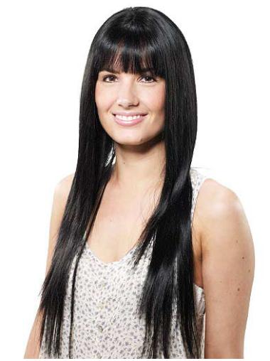 Black With Bangs Straight Suitable Long Wigs