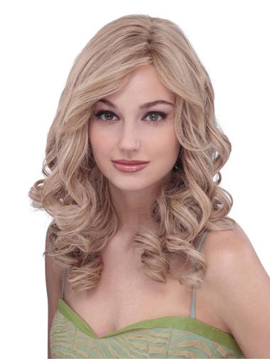Blonde Without Bangs Curly No-fuss Lace Front Wigs