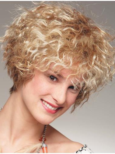 Blonde With Bangs Curly Soft Medium Wigs