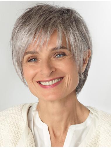 Synthetic Straight Convenient Grey Wigs