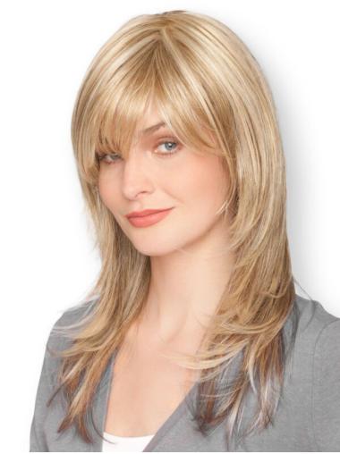 With Bangs Blonde Straight Cheap Monofilament Wigs