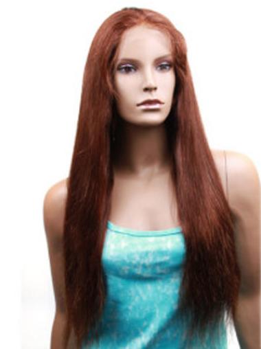 Straight Auburn Without Bangs Fabulous Human Hair Lace Front Wigs
