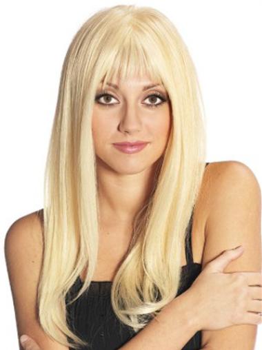 Blonde With Bangs Remy Human Hair Good Long Wigs