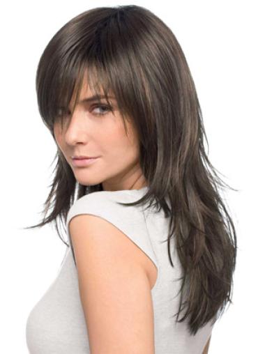 Straight Brown Layered Cheapest Remy Human Lace Wigs