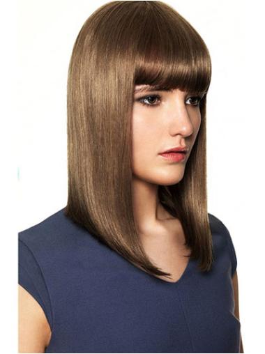 Straight Brown With Bangs Exquisite Human Hair Wigs