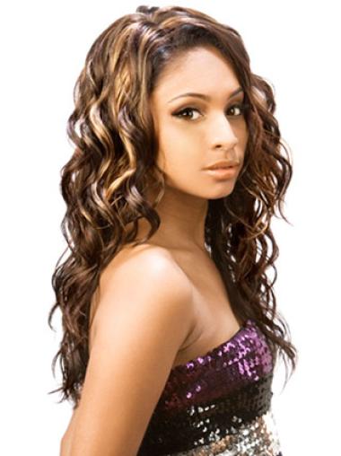 Brown Without Bangs Wavy Sassy African American Wigs