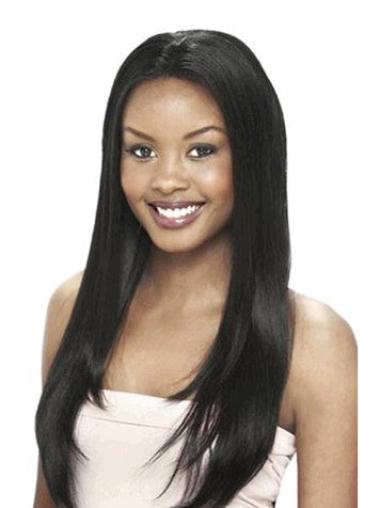Black Indian Remy Hair Straight Perfect Human Hair Lace Front Wigs