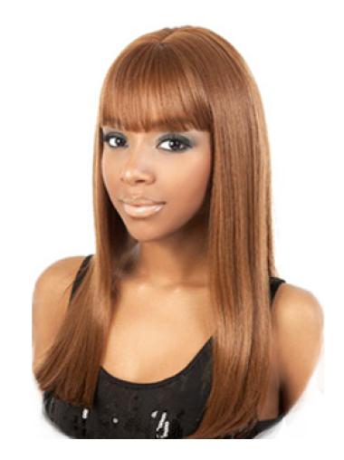 Straight Brown With Bangs Soft African American Wigs